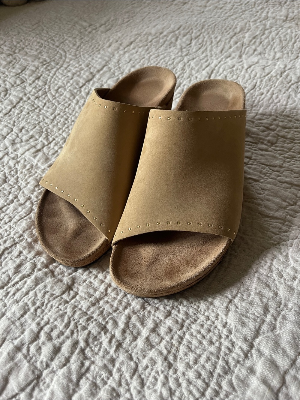 Papillio Women’s Tan Slide Mules with Stud Accent